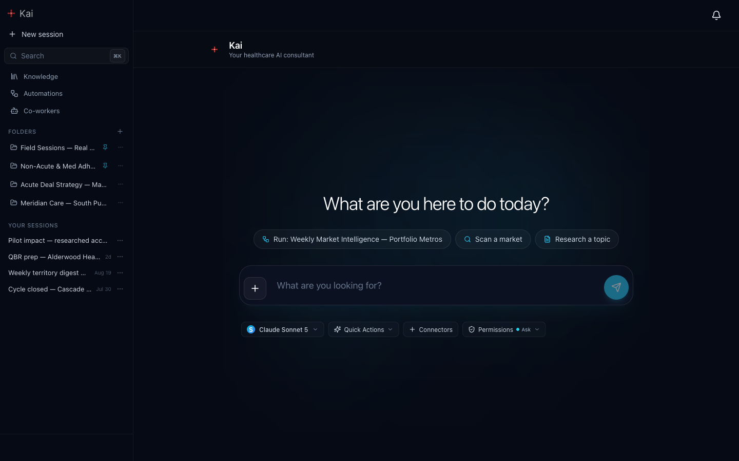 Kai home — research any account, market, or deal in healthcare